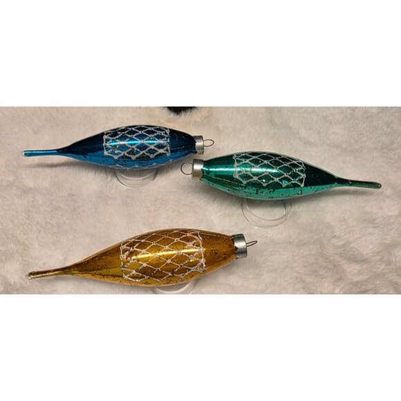 Vintage Mercury Glass Teardrop Icicle Stenciled Christmas Ornaments - Picture 4 of 10